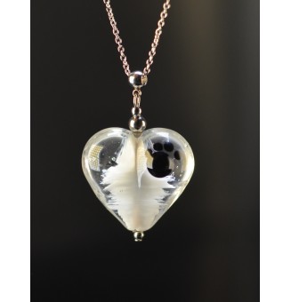 Collier « Toujours dans mon cœur » – Cœur blanc en verre filé avec empreinte de patte d'animal