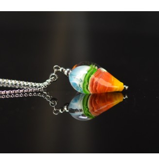 Collier long avec cœur multicolore en verre filé – Sautoir artisanal 72 cm