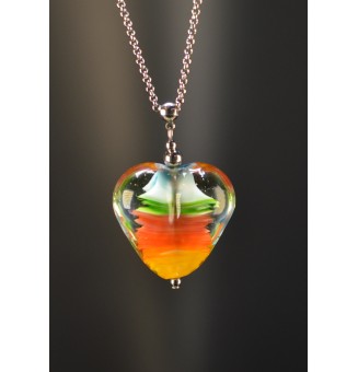 Collier long avec cœur multicolore en verre filé – Sautoir artisanal 72 cm
