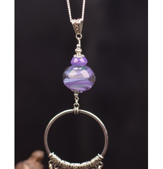 collier 76 cm violet et vert  perles de verre filé