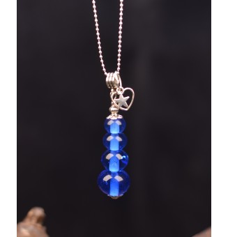 collier  60 cm perles de verre bleu en verre filé