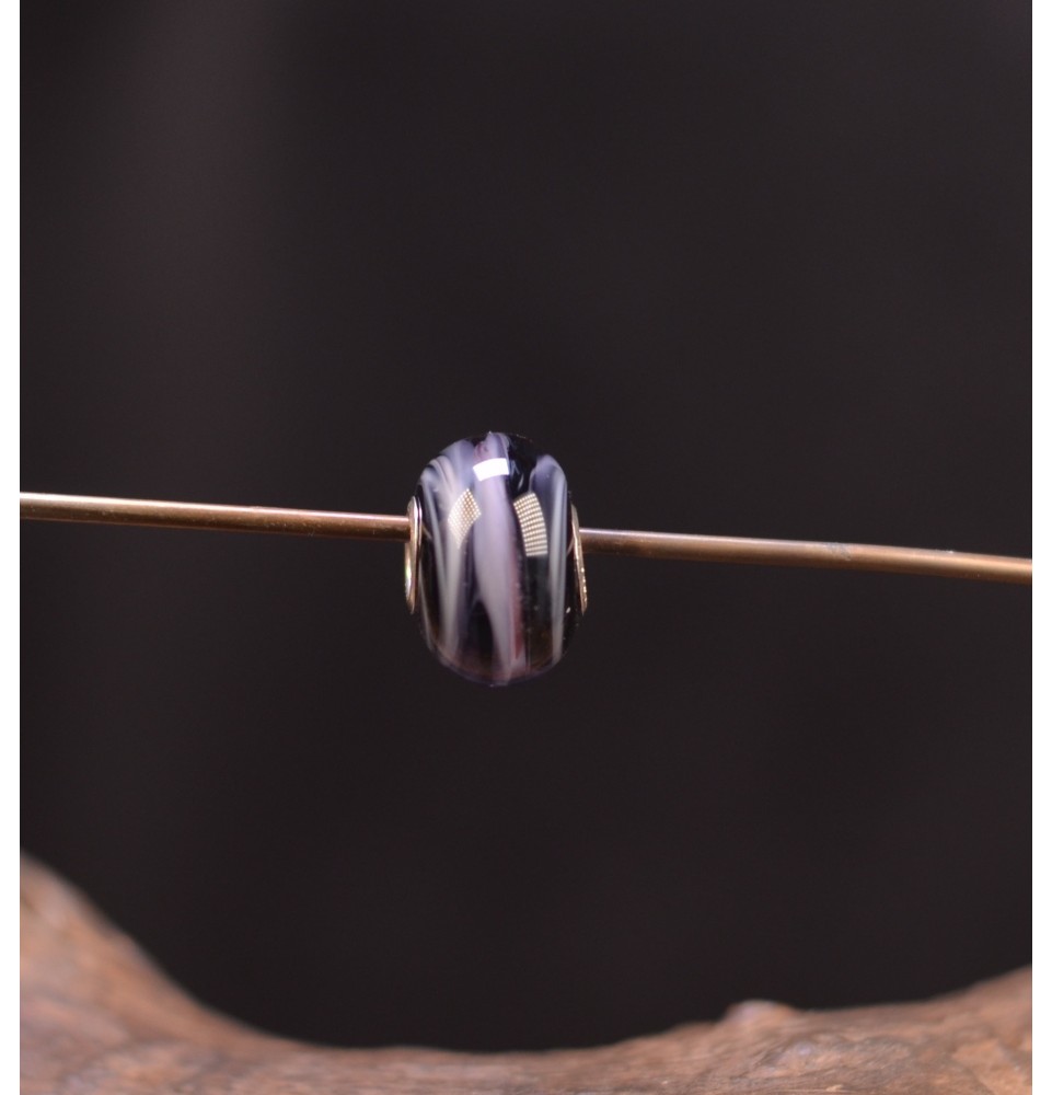 1 perle de verre trou 5 mm oeillets argent massif noir et violet