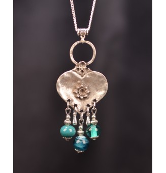 collier 76 cm perles de verre bleu petrole, bleu vert en verre filé