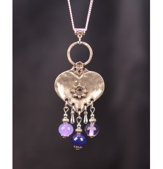 collier 76 cm perles de verre violet en verre filé