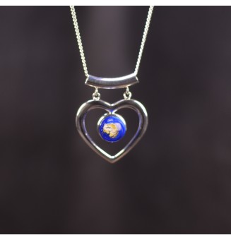 collier 45 cm coeur bleu et or perle de verre filé