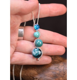 collier avec perles de verre bleu vert 45 cm
