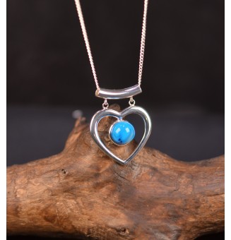 collier 45 cm coeur turquoise translucide perle de verre filé