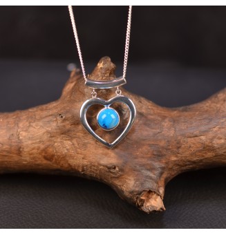 collier 45 cm coeur turquoise translucide perle de verre filé