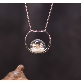 interchangeable ** collier double lune 50 cm et perle à visser ivoire et or