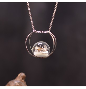 interchangeable ** collier double lune 50 cm et perle à visser ivoire et or