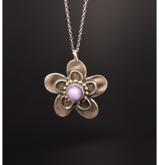 collier fleur perles de verre MAUVE Dépoli en verre filé 50 cm