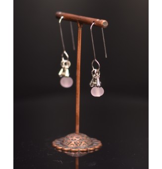 ARGENT MASSIF boucles d'oreilles avec perles de verre  rose opale