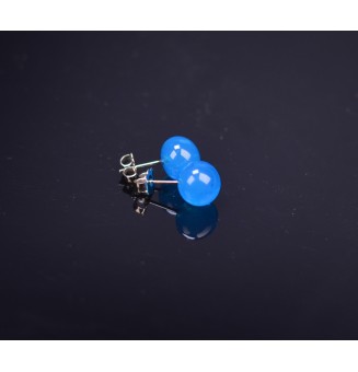 puces d'oreilles Acier Inoxydable en verre bleu océan
