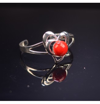 bracelet coeur rigide réglable avec  cabochon de verre
