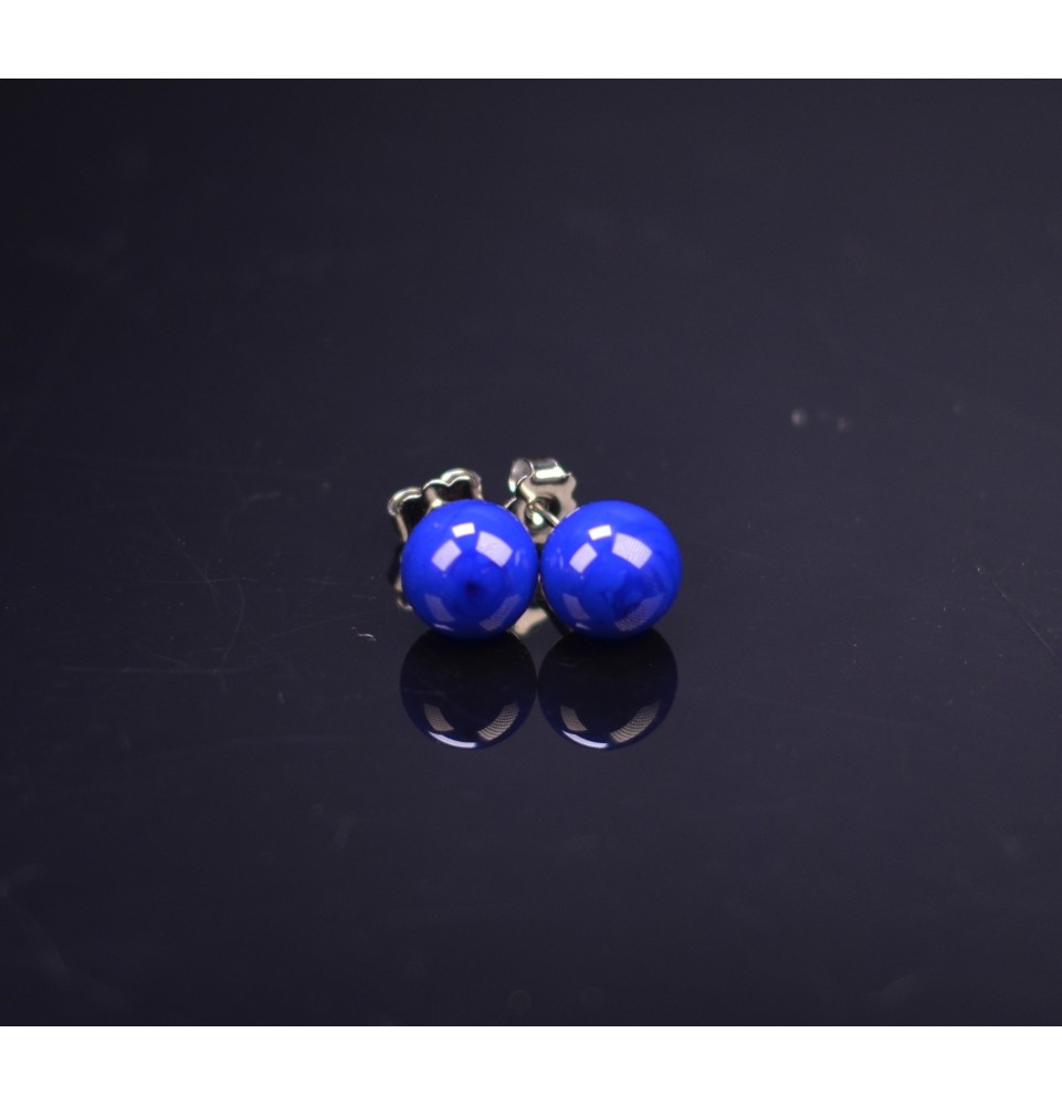 puces d'oreilles Acier Inoxydable en verre bleu foncé