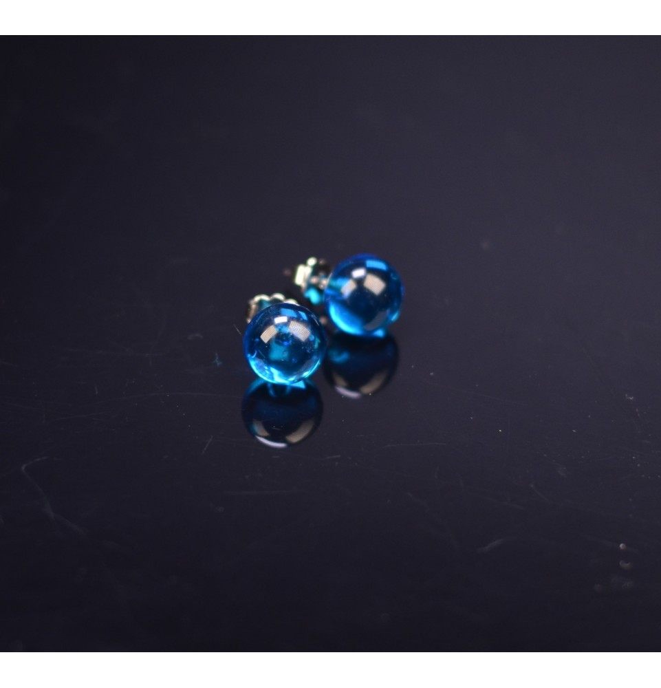 puces d'oreilles Acier Inoxydable en verre turquoise translucide