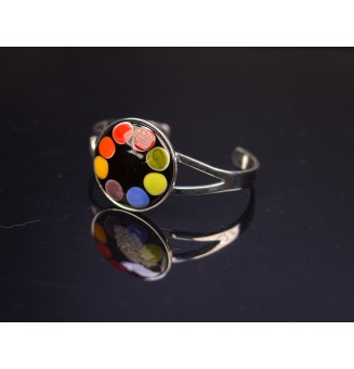 bracelet multicolore rigide réglable avec gros cabochon de verre