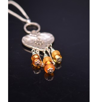collier 70 cm perles de verre jaune et ambre en verre filé