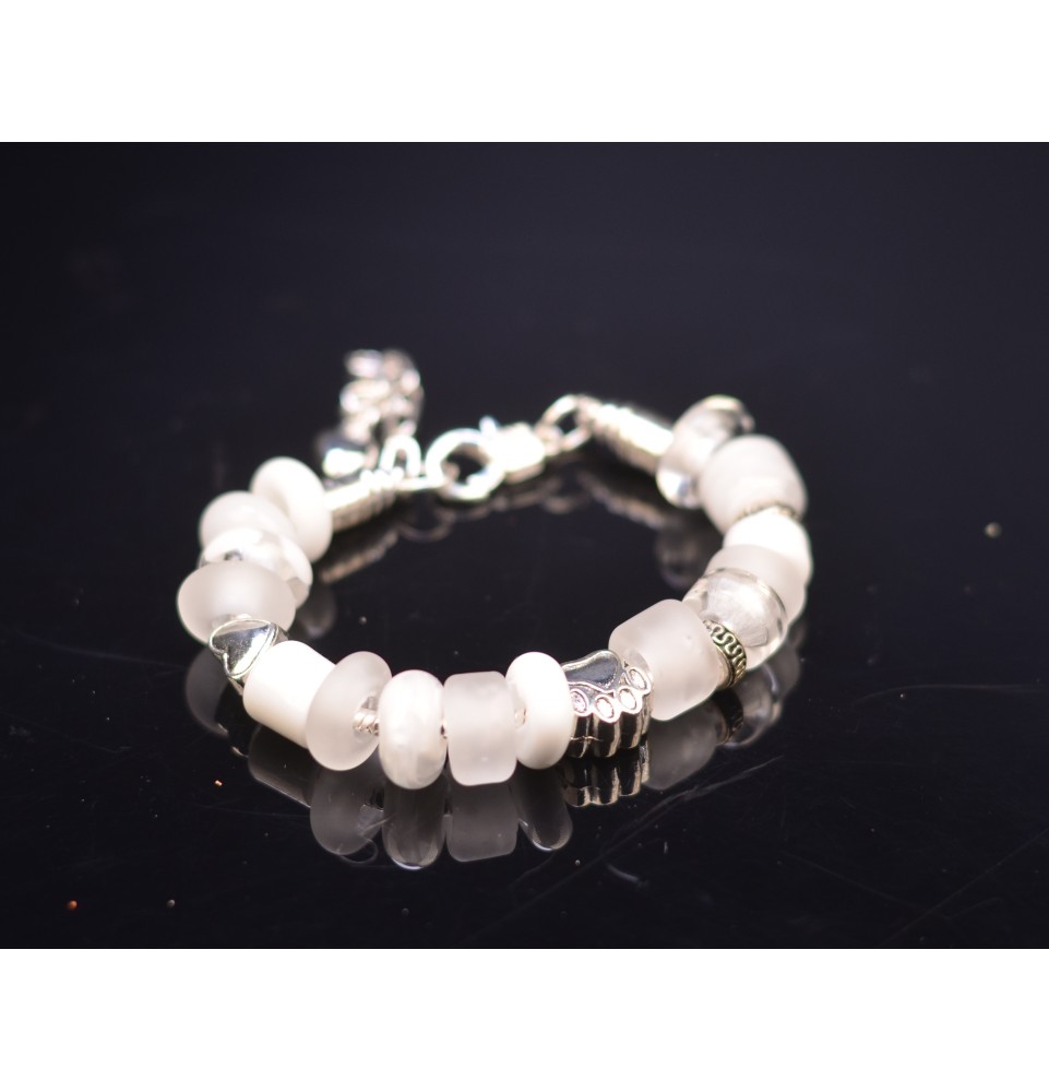 Bracelet en perles de verre BLANC chaine serpentine