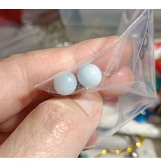 puces d'oreilles Acier Inoxydable en verre Bleu opale givré