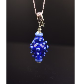 Collier boule 70 cm perles de verre bleu intense en verre filé