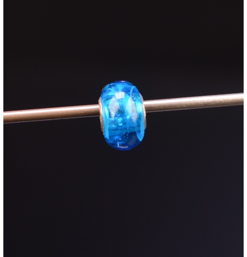 1 perle de verre trou 5 mm oeillets argent massif Turquoise translucide