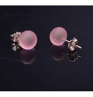 puces d'oreilles Acier Inoxydable en verre rose framboise dépoli