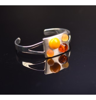 Bracelet rigide réglable avec perles de verre differents tons de jaune