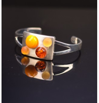 Bracelet rigide réglable avec perles de verre differents tons de jaune