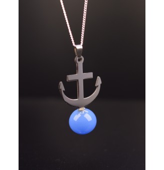 interchangeable ** collier 76 cm ancre et perle à visser bleu opale