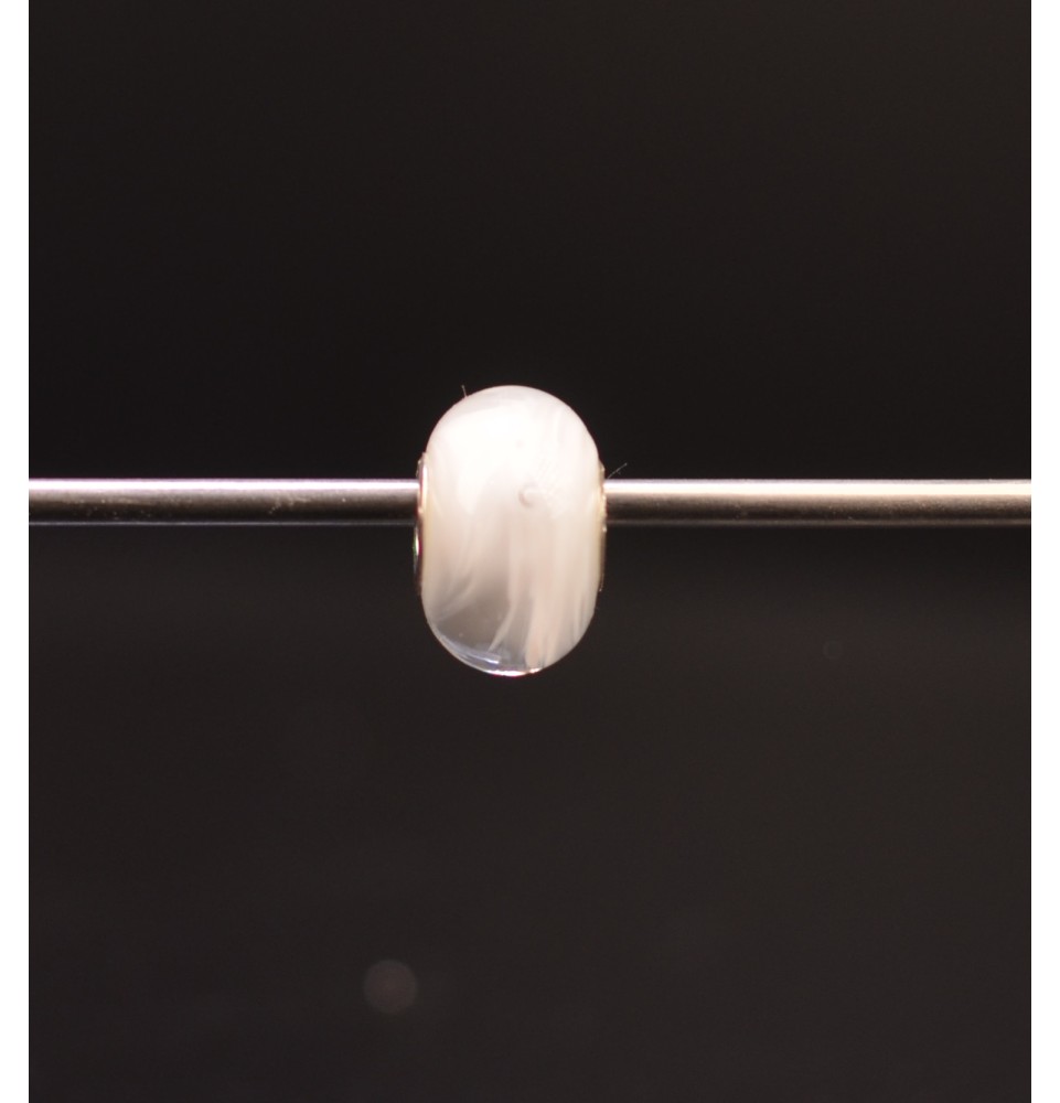 1 perle de verre trou 5 mm oeillets argent massif blanc