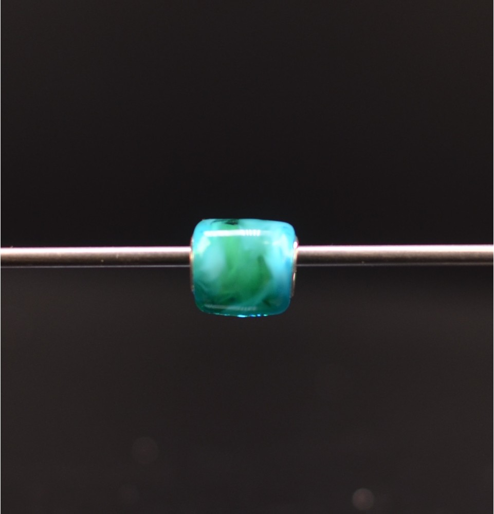 1 perle de verre trou 5 mm oeillets argent massif bleu vert