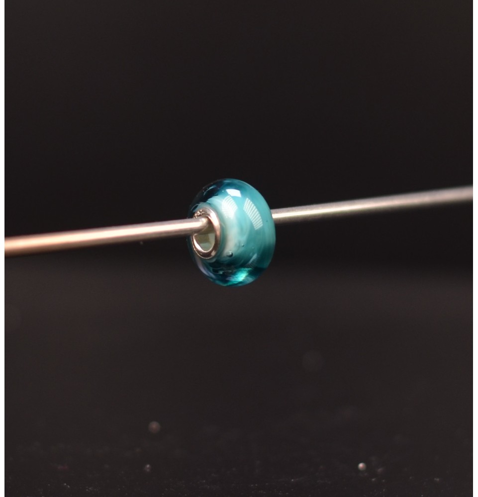 1 perle de verre trou 5 mm oeillets argent massif bleu pétrole