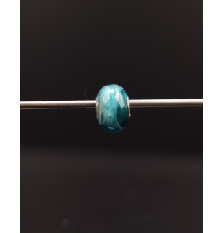 1 perle de verre trou 5 mm oeillets argent massif bleu pétrole