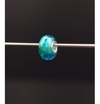 1 perle de verre trou 5 mm oeillets argent massif bleu vert
