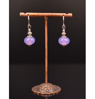 Boucles d'oreilles violet crocus perles de verre filé, crochets argent massif