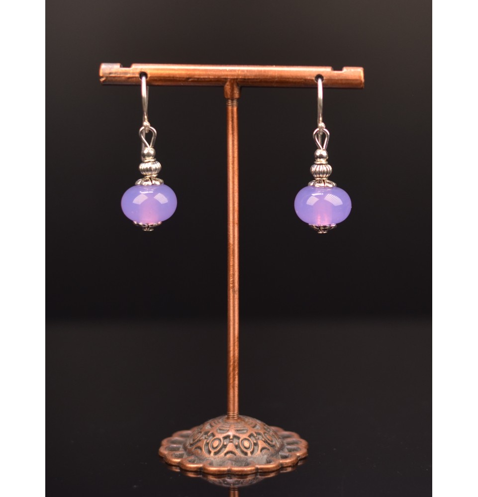 Boucles d'oreilles violet crocus perles de verre filé, crochets argent massif