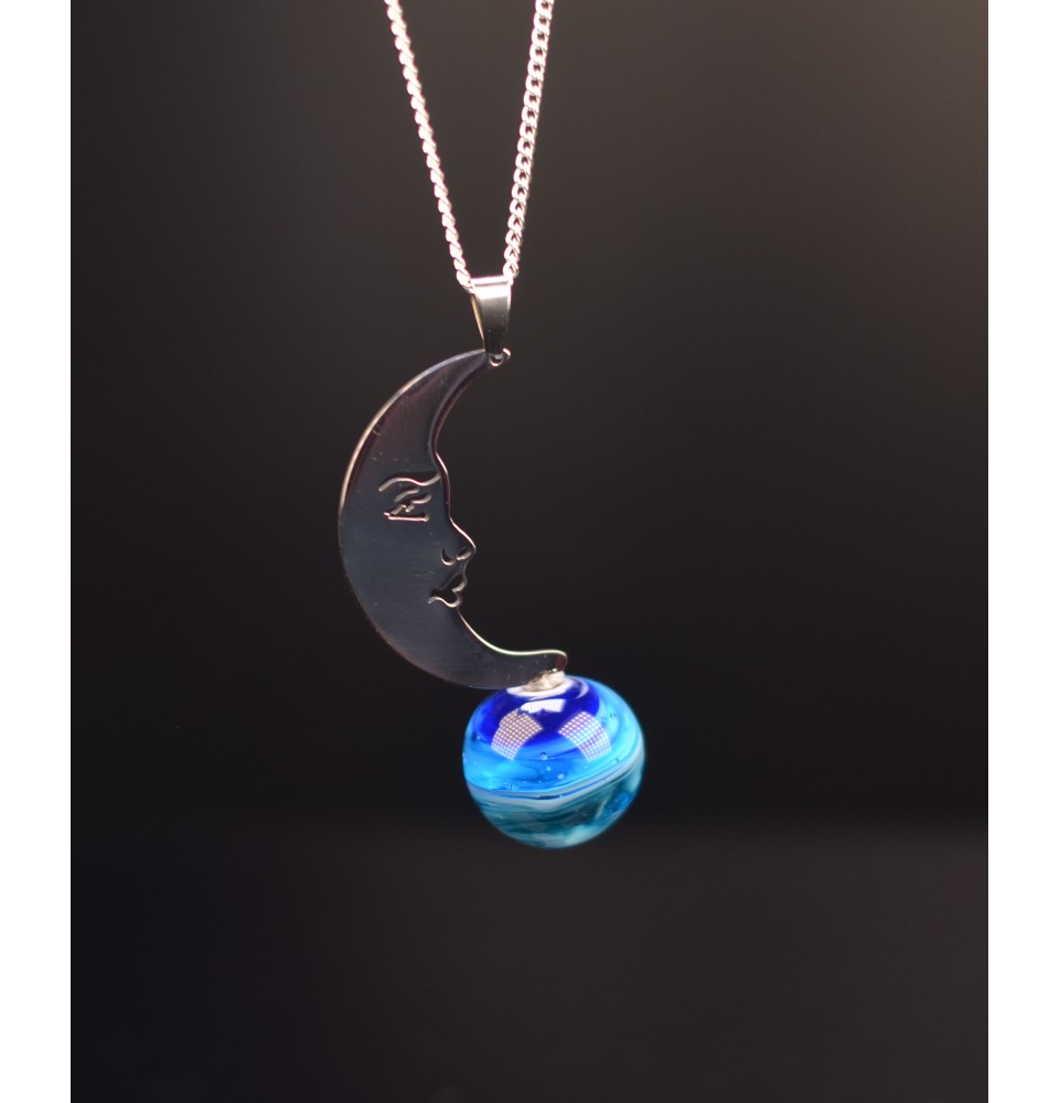 interchangeable ** collier 76 cm " lune" et perle à visser