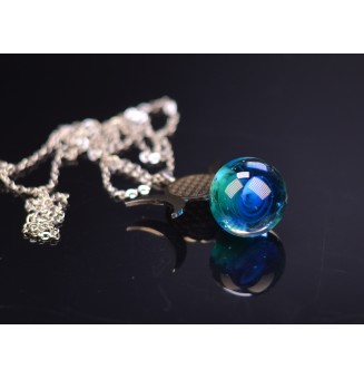 interchangeable ** collier 60 cm " lune et fleur de vie " et perle à visser bleu vert