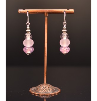Boucles d'oreilles dégradé de rose, perles de verre , crochets argent massif