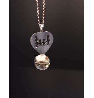 interchangeable ** collier 60 cm " coeur famille " et perle à visser ivoire