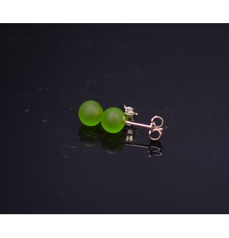 puces d'oreilles Acier Inoxydable en verre vert dépoli