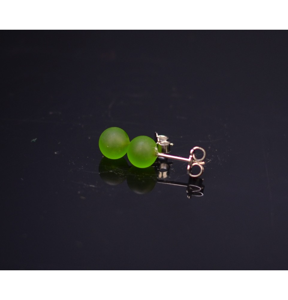 puces d'oreilles Acier Inoxydable en verre vert dépoli