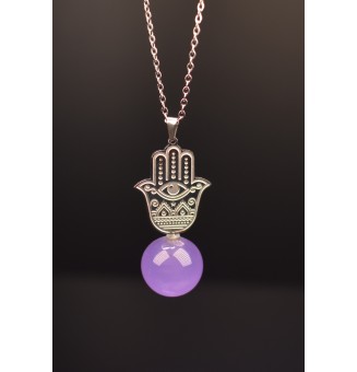interchangeable ** collier 60 cm "la main de fatma" et perle à visser violet crocus