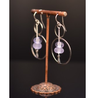 Boucles d'oreilles lilas perles de verre filé, crochets argent massif