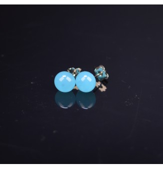 puces d'oreilles Acier Inoxydable en verre Bleu opale moyen