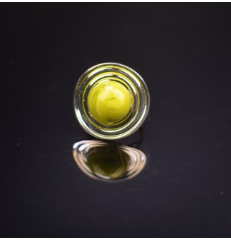 Bague vert anis en verre  plaqué argent 2.9 cm de diam