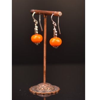 Boucles d'oreilles "orange" perles de verre filé, crochets argent massif