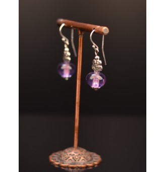 Boucles d'oreilles "violet" perles de verre filé, crochets argent massif
