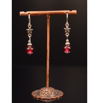 Boucles d'oreilles "rose fucxhsia" perles de verre filé, crochets argent massif
